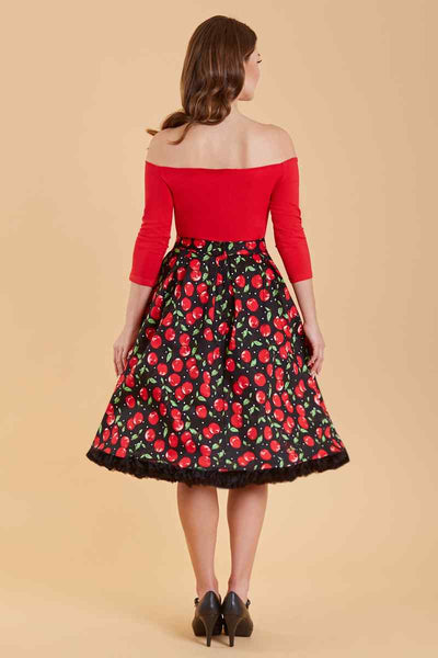 Carolyn Box Pleat Skirt in Cherry Print