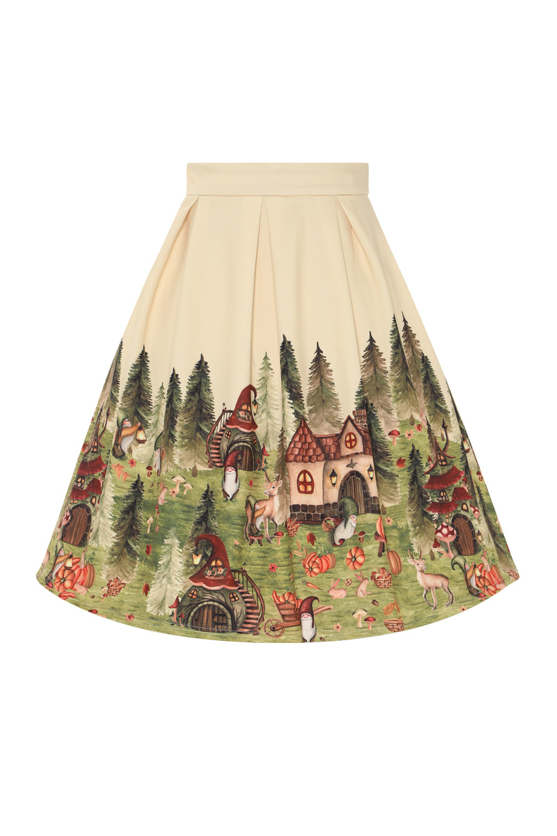 PRE-ORDER Carolyn Yellow Cotton Box Pleat Gnomeville Print Skirt