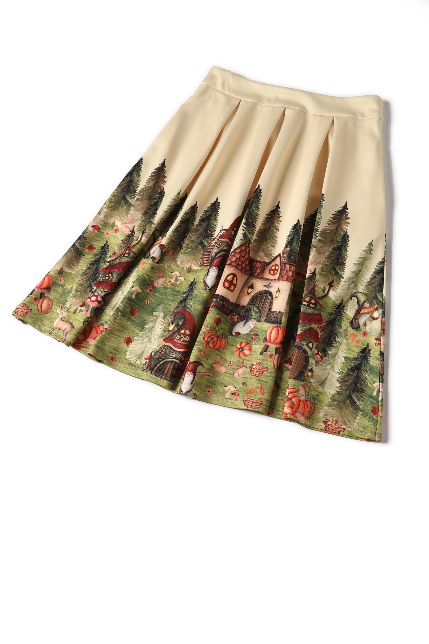 PRE-ORDER Carolyn Yellow Cotton Box Pleat Gnomeville Print Skirt