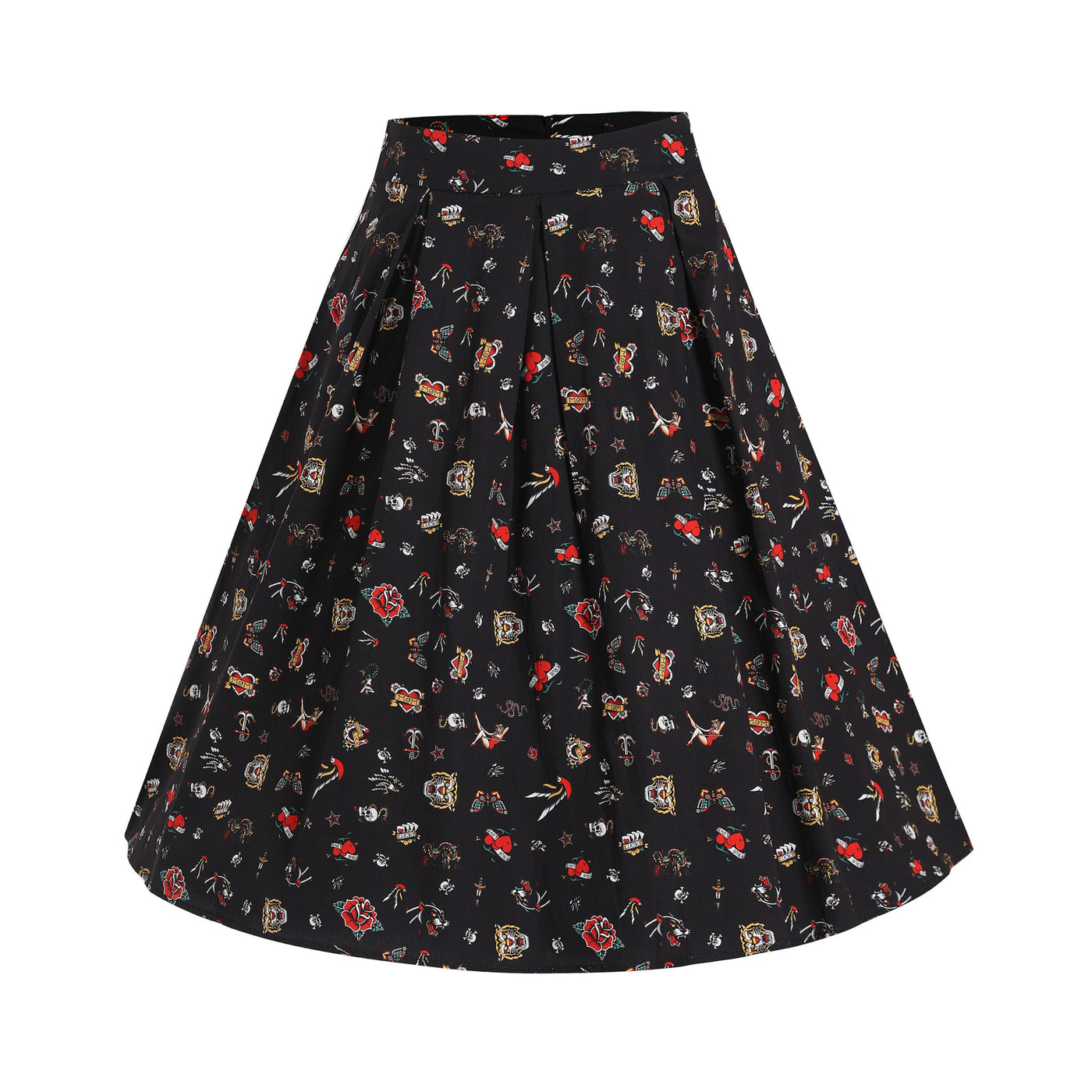 Carolyn Box Pleat Skirt in Cute Tattoo Prints