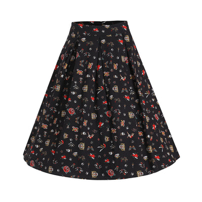 Carolyn Box Pleat Skirt in Cute Tattoo Prints