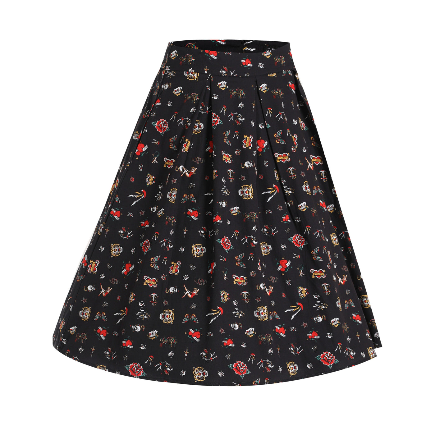 Carolyn Box Pleat Skirt in Cute Tattoo Prints