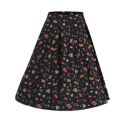 Carolyn Box Pleat Skirt in Cute Tattoo Prints