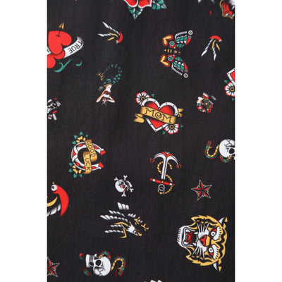 Carolyn Box Pleat Skirt in Cute Tattoo Prints