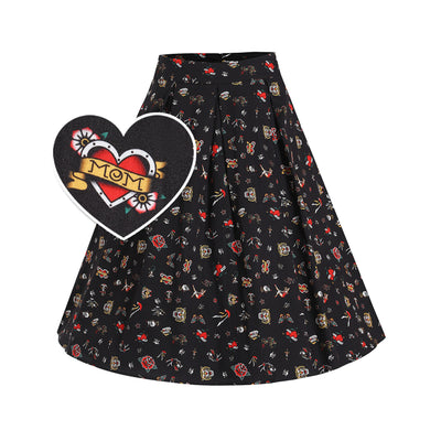 Carolyn Box Pleat Skirt in Cute Tattoo Prints