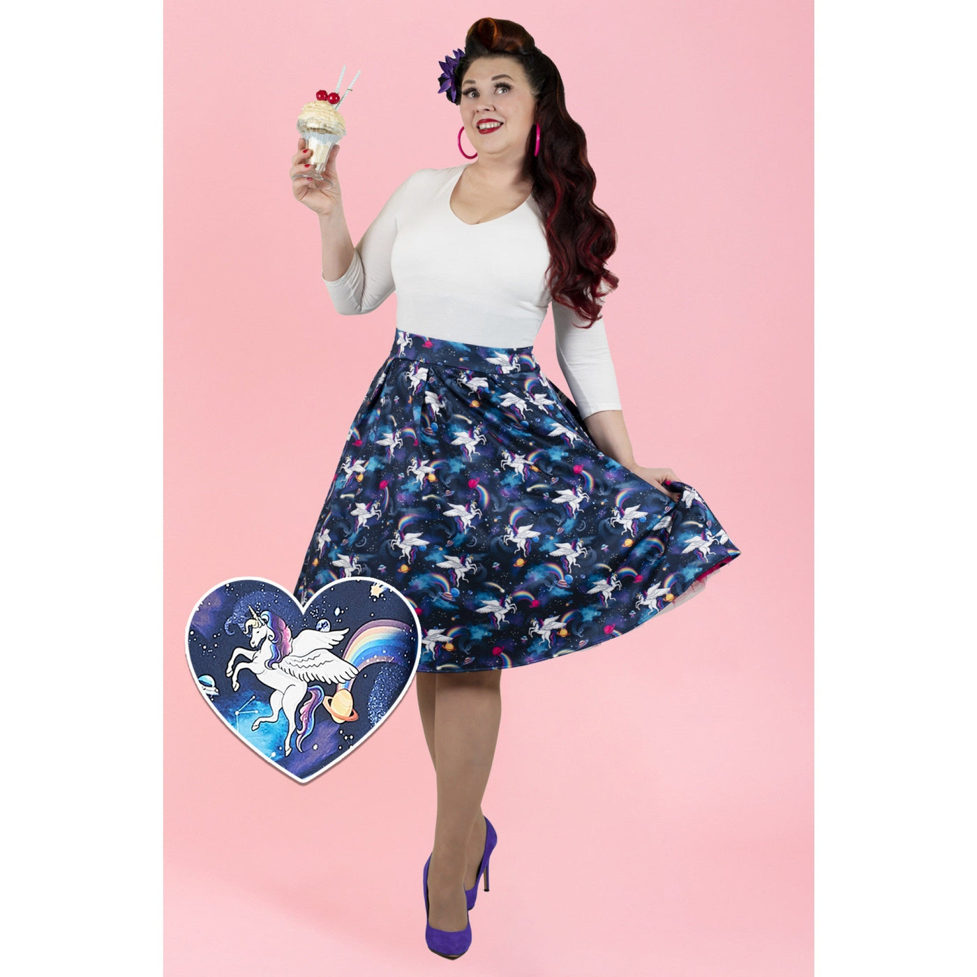 PRE-ORDER Carolyn Box Pleat Unicorn Print Skirt