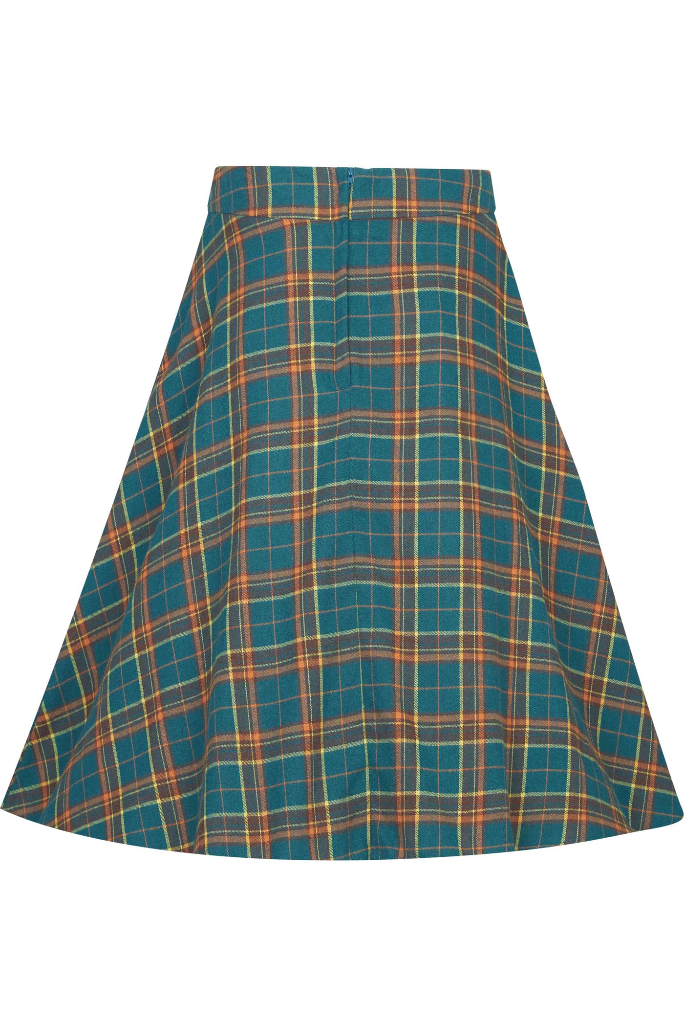 Shirley High Waist Full Circle Skirt in Teal Tartan