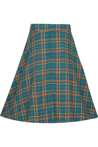 Shirley High Waist Full Circle Skirt in Teal Tartan