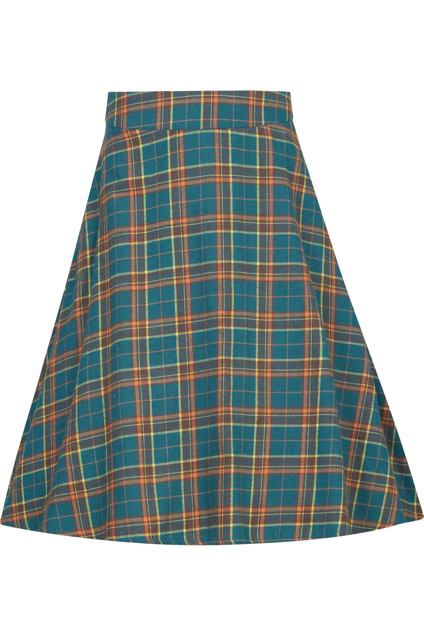 Shirley High Waist Full Circle Skirt in Teal Tartan