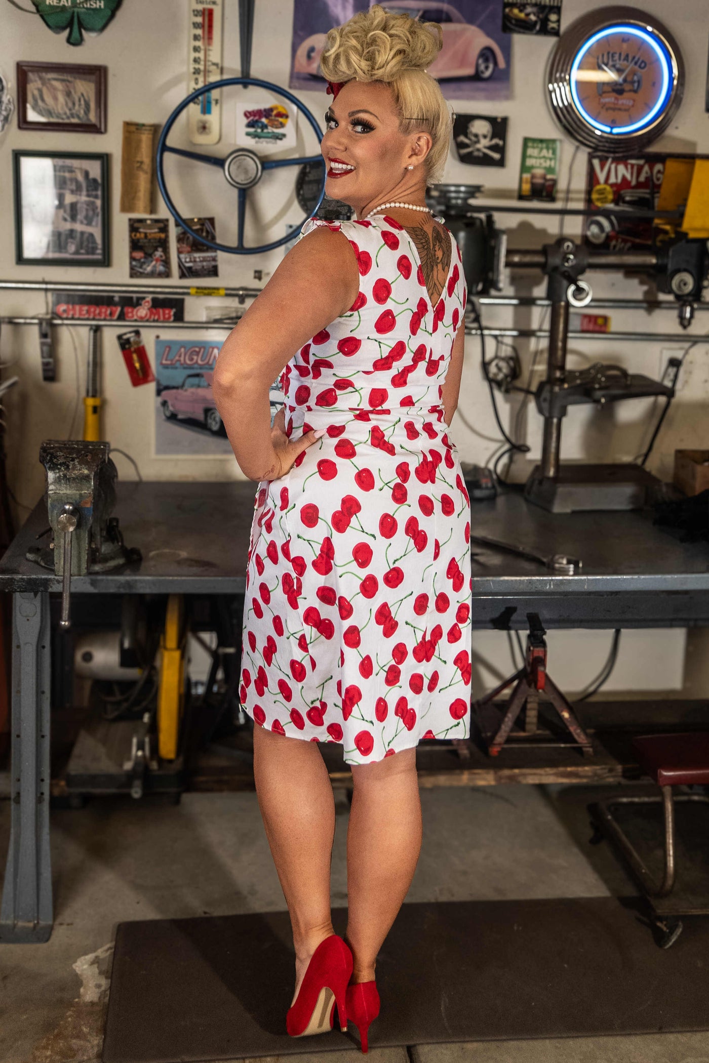 Marilyn White Cherry Wiggle Dress