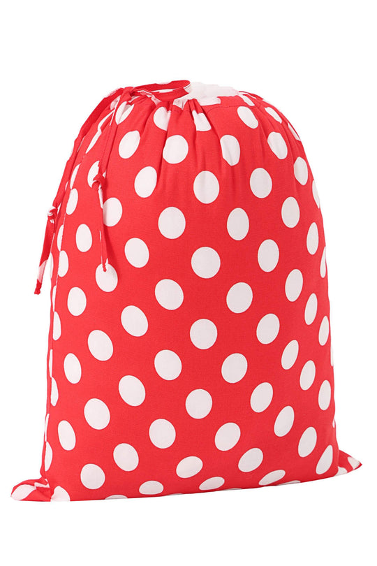 Front view of Linwood Red Polka Dot Drawstring Fabric Storage Bag