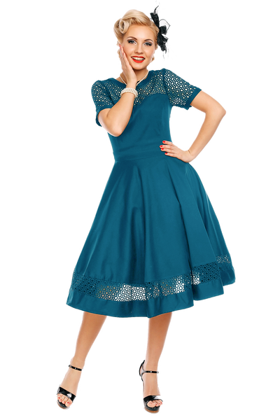 Woman's Lace Sleeved Dress in Peacock Blue