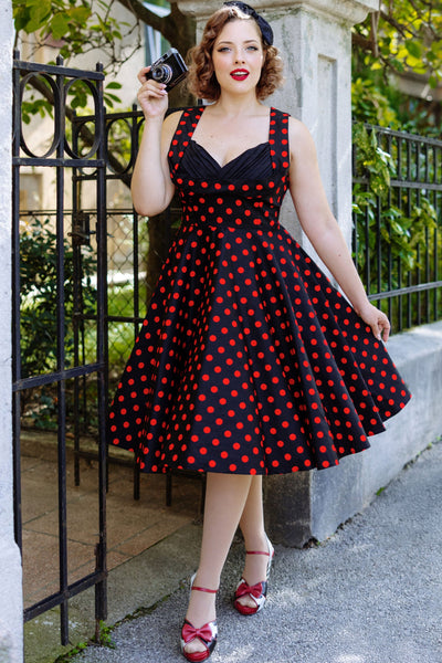 Grace Vintage Style Polka Dress in Black-Red