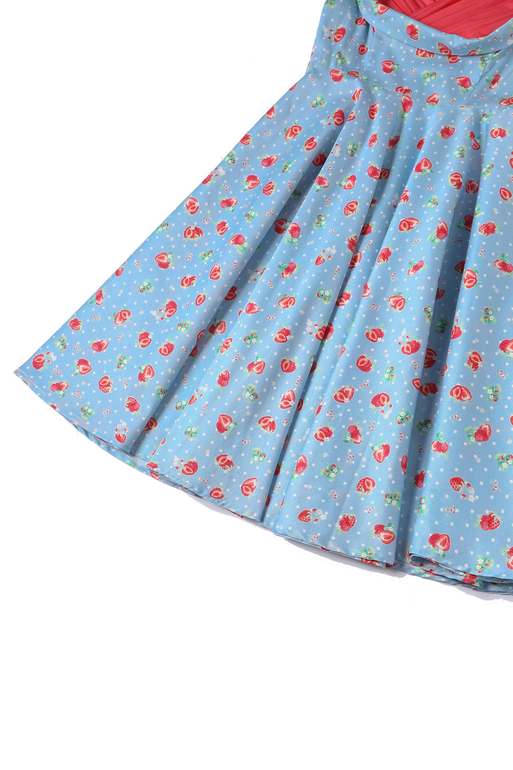 EU STOCK Grace Pleated 50's Style Swing Dress in Light Blue Strawberry Print