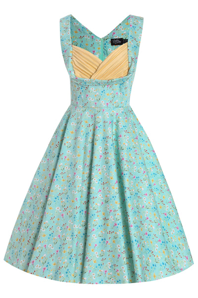 EU STOCK Grace Pleated 50's Style Swing Dress in Mint Floral Print
