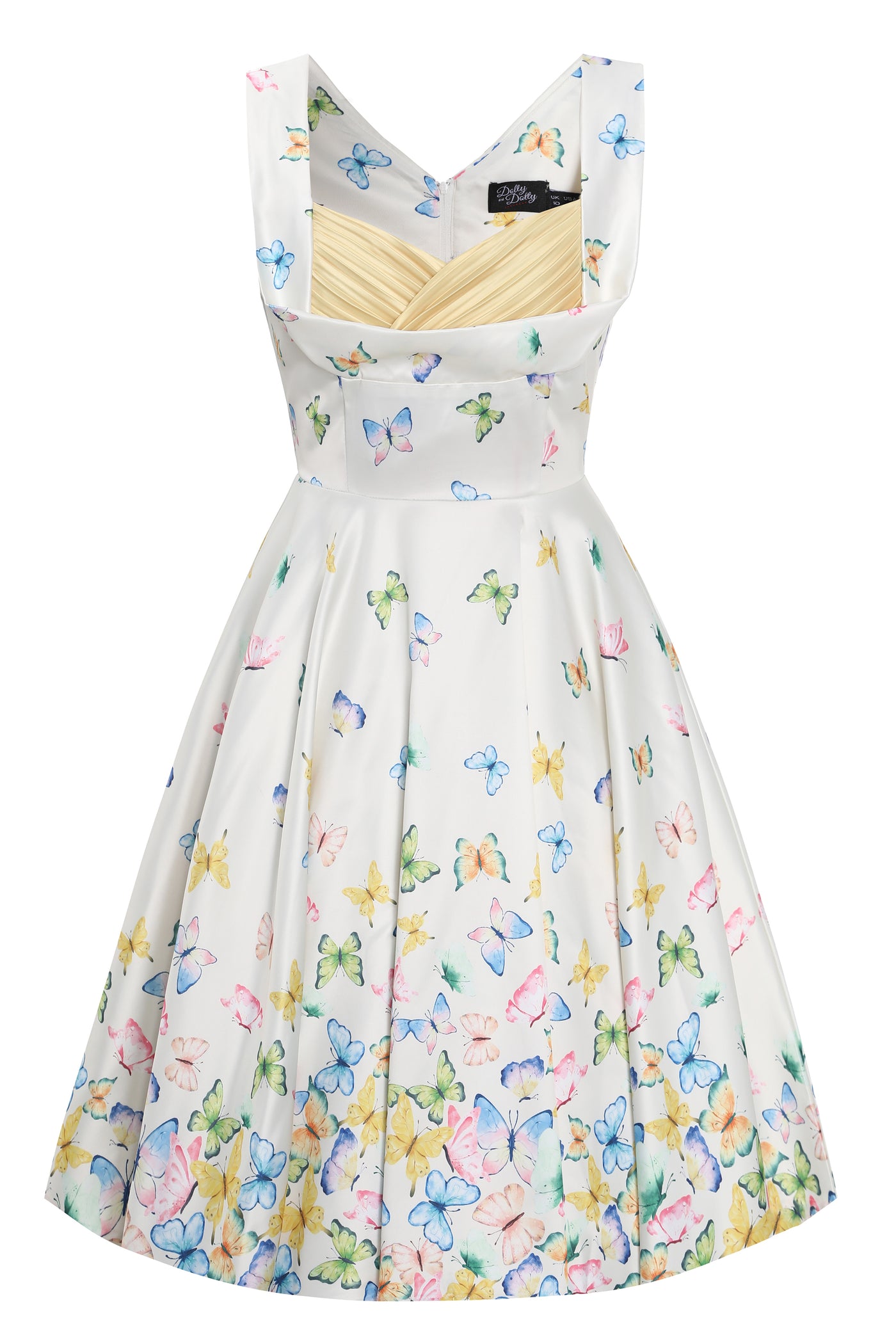 EU STOCK Grace Vintage Style Jive Dress In White Butterfly Print