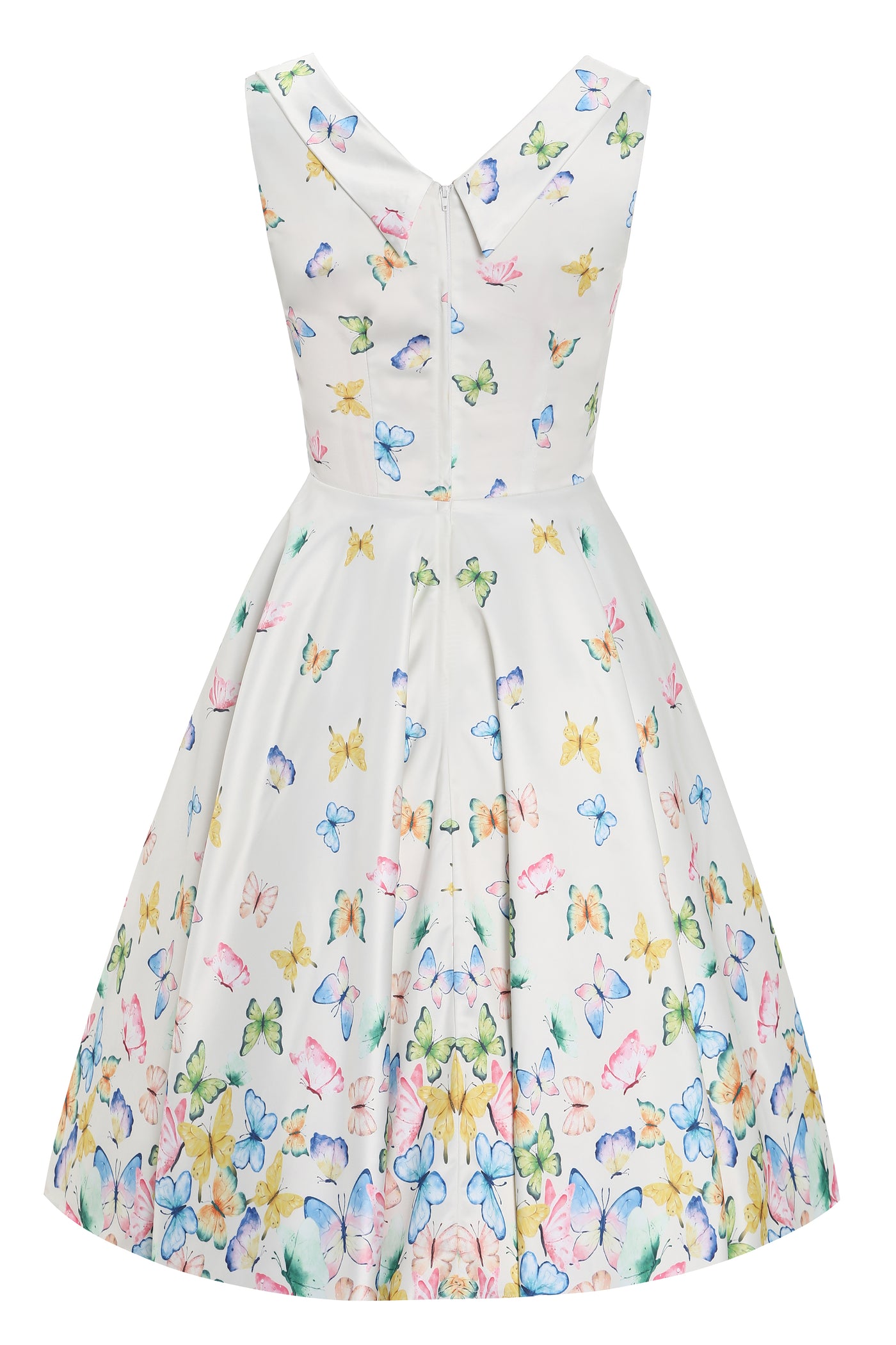 EU STOCK Grace Vintage Style Jive Dress In White Butterfly Print