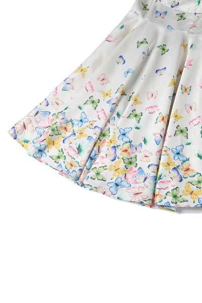 EU STOCK Grace Vintage Style Jive Dress In White Butterfly Print