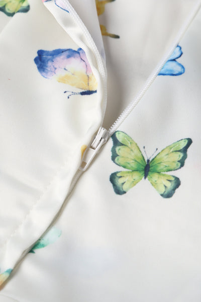 EU STOCK Grace Vintage Style Jive Dress In White Butterfly Print