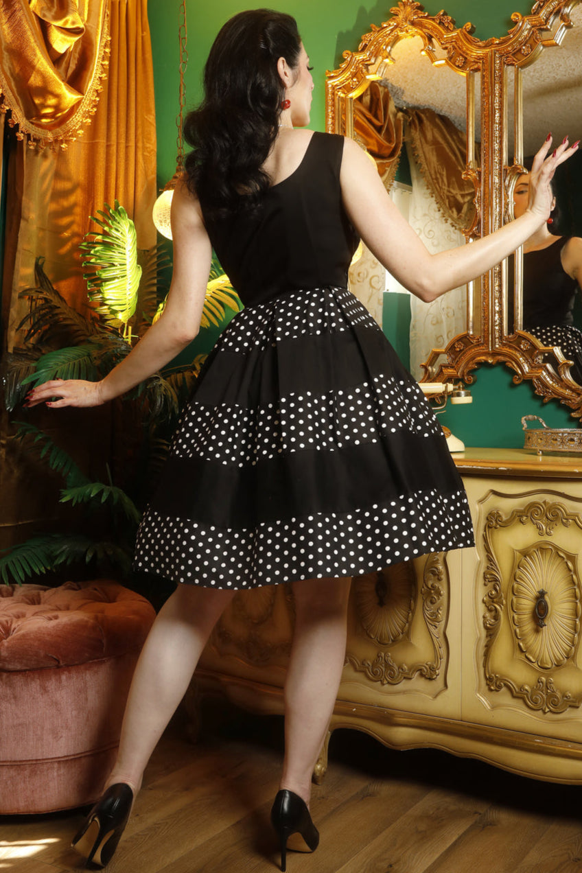 Anna Adorable Striped 50s Inspired Swing Dress in Black