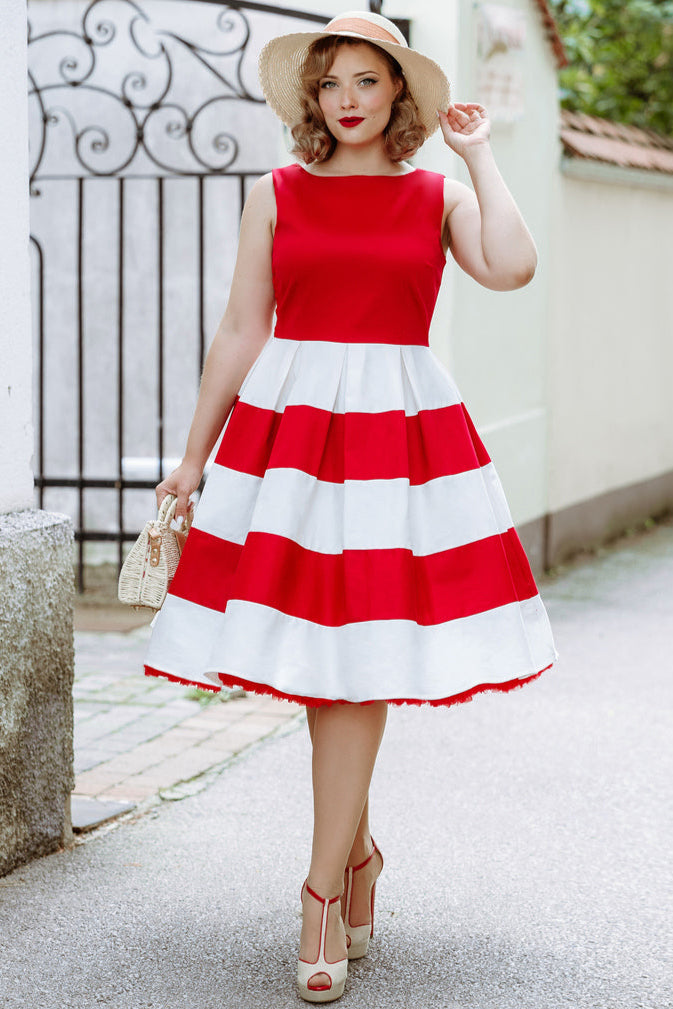 PRE ORDER Anna Red & White Striped Swing Dress