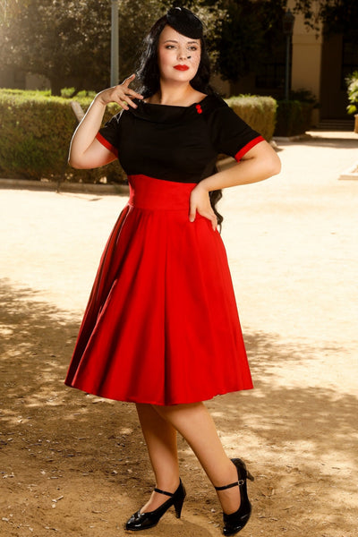 Darlene Stretchy Circle Swing Dress - Black & Burgundy Red