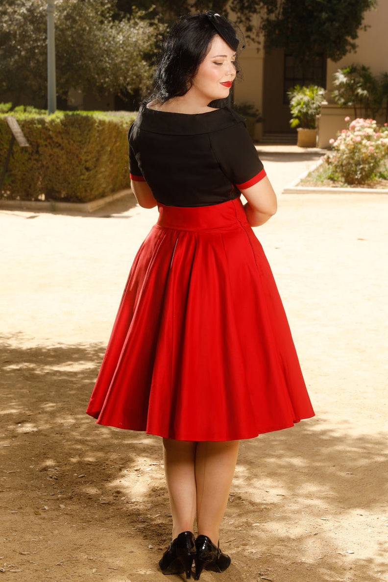 Darlene Stretchy Circle Swing Dress - Black & Burgundy Red