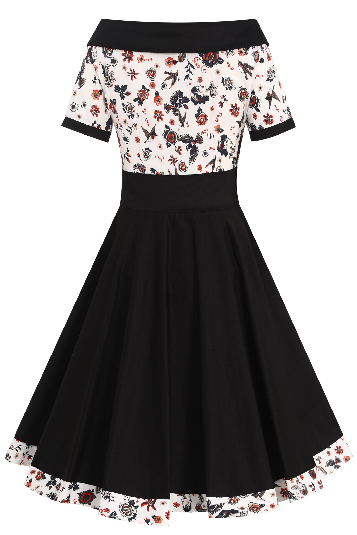 EU STOCK Darlene Black Rockabilly Tattoo Print Swing Dress
