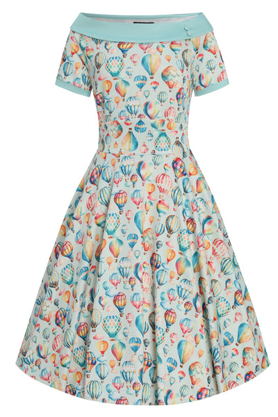PRE ORDER Darlene 50's Style Swing Dress in Light Blue and Air Balloon