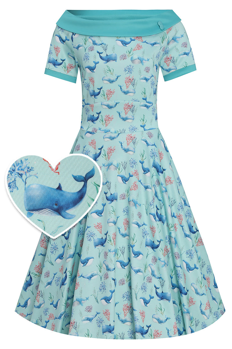 EU STOCK Darlene Baby Blue Whale Swing Dress