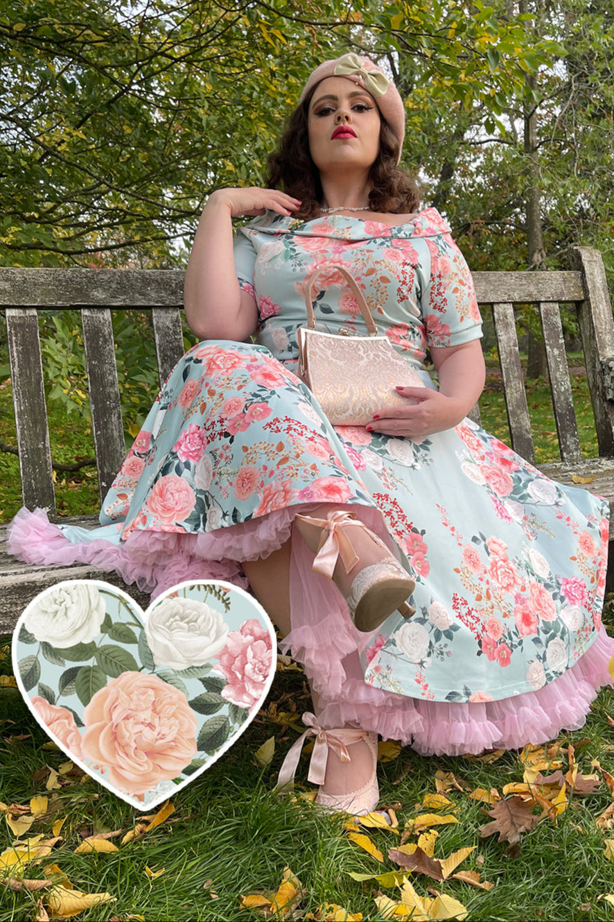 Darlene 50s Floral Off Shoulder Dress In Mint