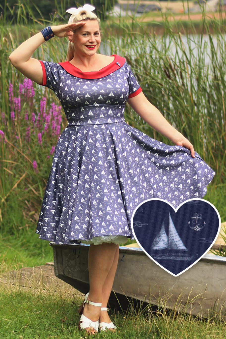 Darlene Nautical Sailboat Off Shoulder Dress