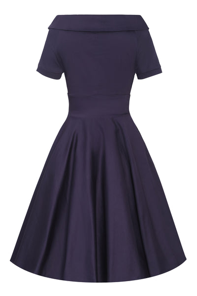 Darlene Stretchy Circle Swing Dress - Navy Blue