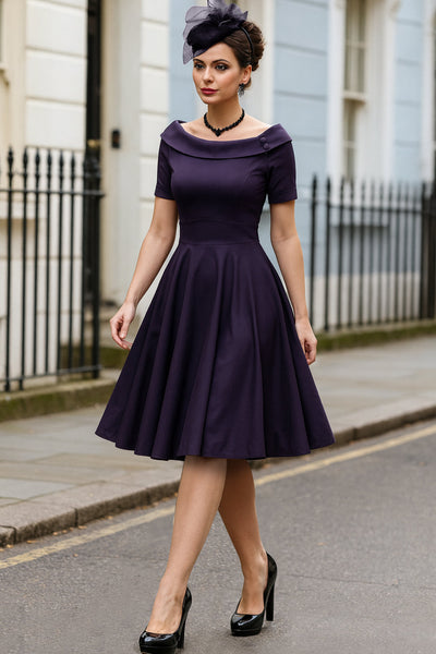 Darlene Stretchy Circle Swing Dress - Navy Blue