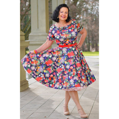Darlene Midnight Garden Off Shoulder Swing Dress
