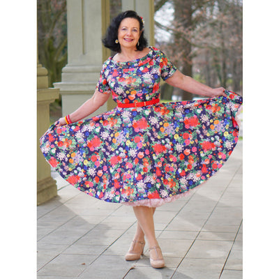 Darlene Midnight Garden Off Shoulder Swing Dress