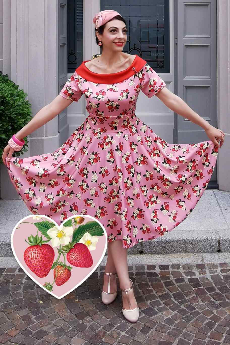 PRE ORDER Darlene Pink Strawberry Flared Dress