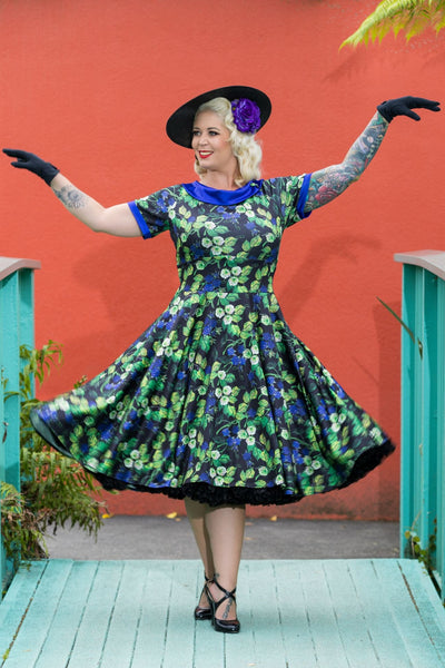 Darlene Blue Berry Print Flared Dress