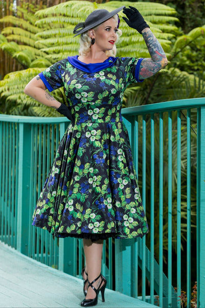 Darlene Blue Berry Print Flared Dress