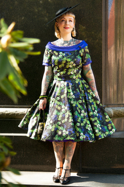 Darlene Blue Berry Print Flared Dress
