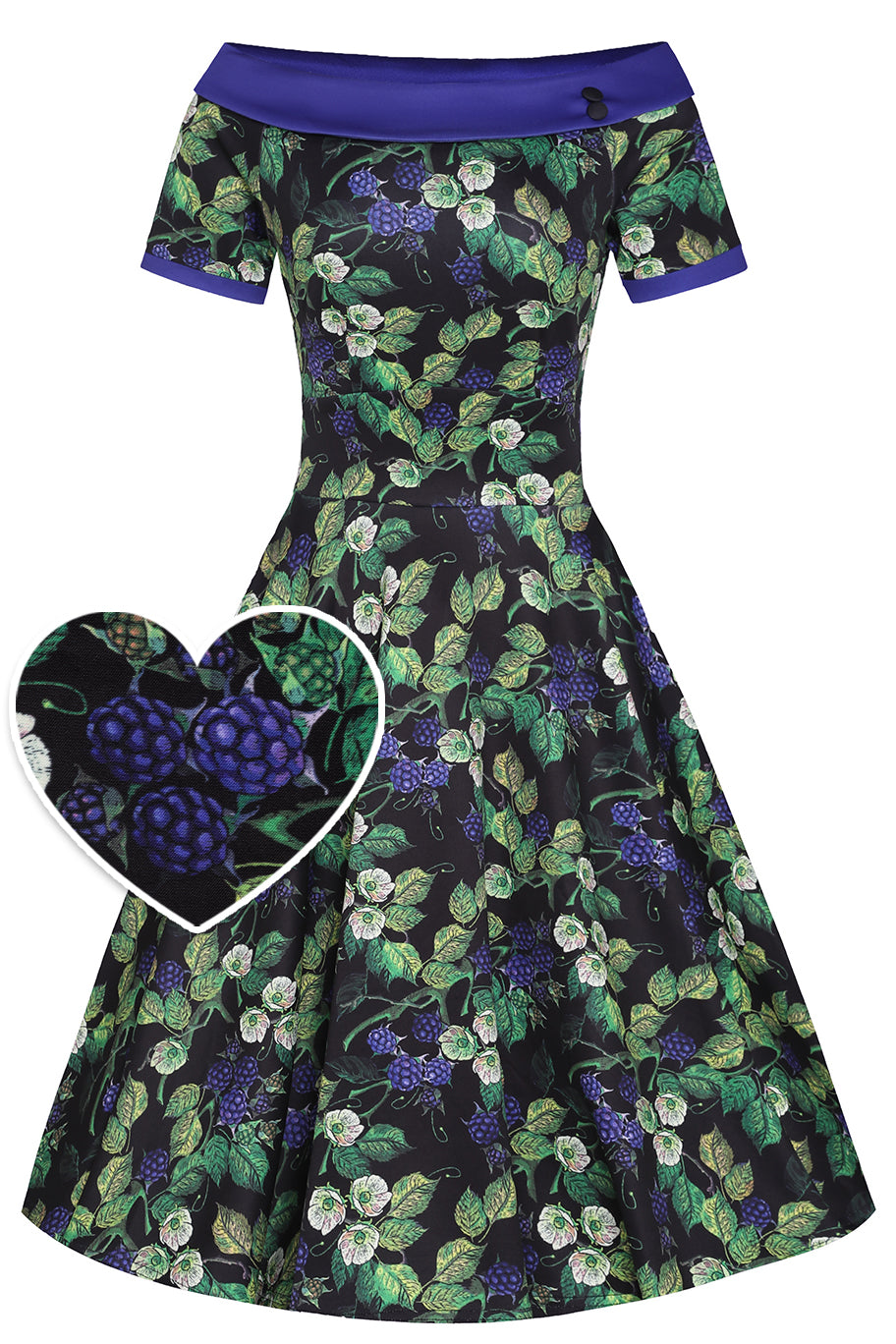 Darlene Blue Berry Print Flared Dress