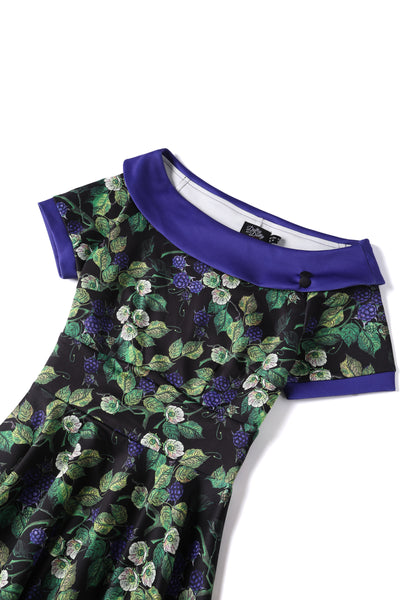 Darlene Blue Berry Print Flared Dress
