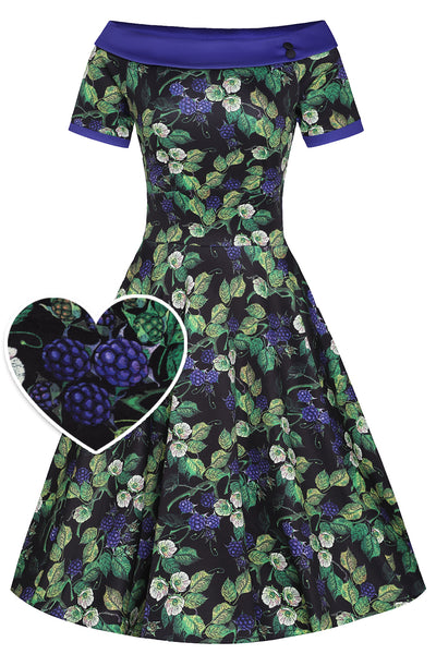 Darlene Blue Berry Print Flared Dress
