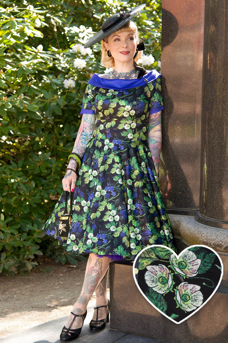 Darlene Blue Berry Print Flared Dress