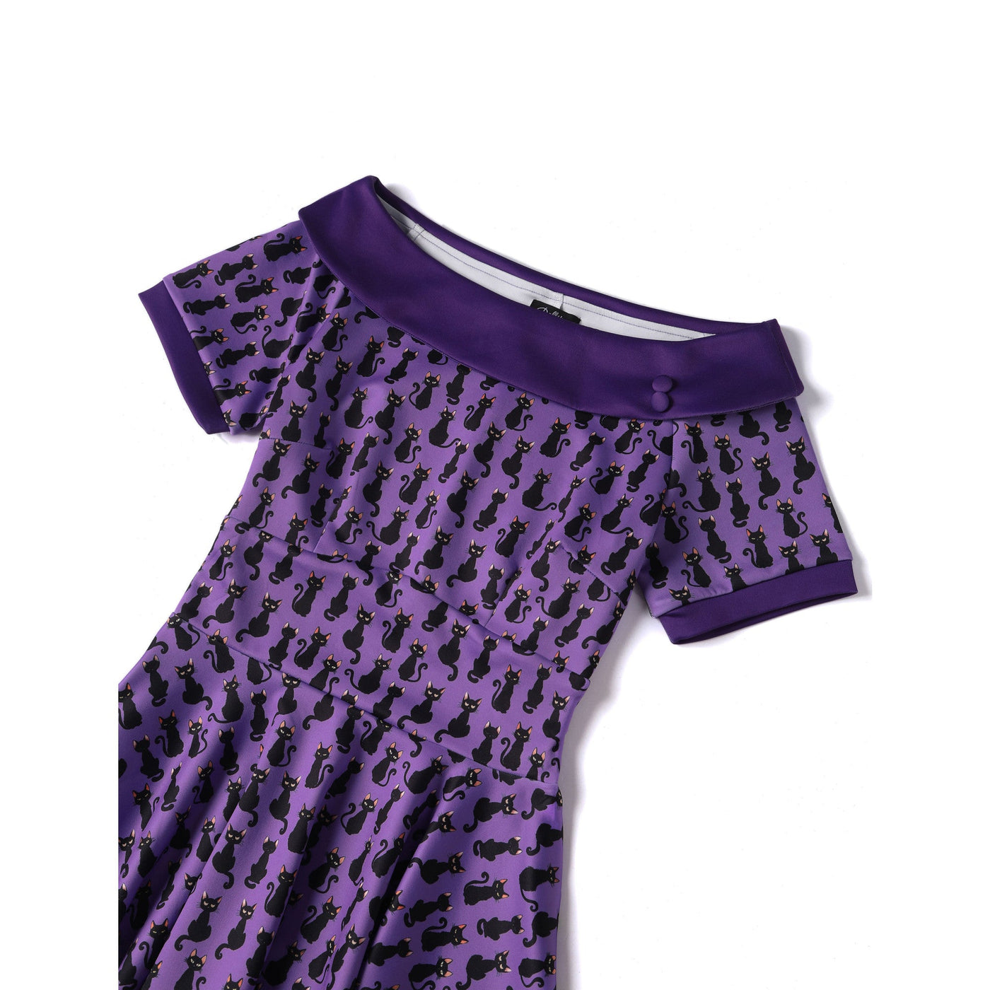 EU STOCK Darlene 50's Style Swing Dress in Purple Black Cat Print