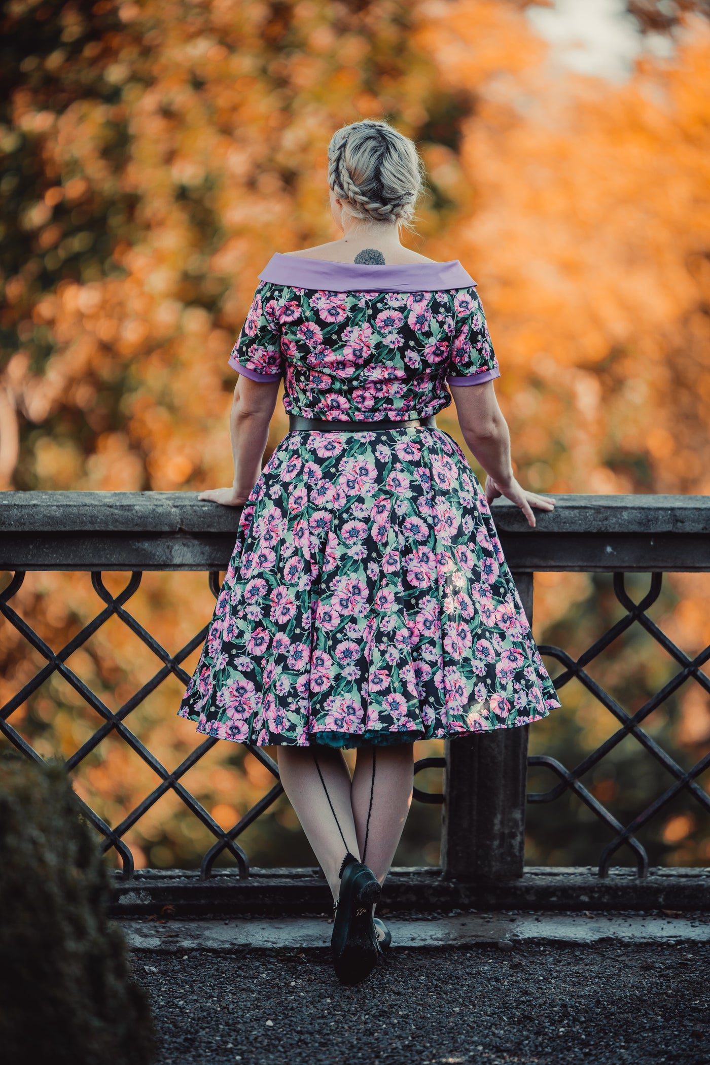 PRE ORDER Darlene 50's Style Swing Dress in Purple and Poppy