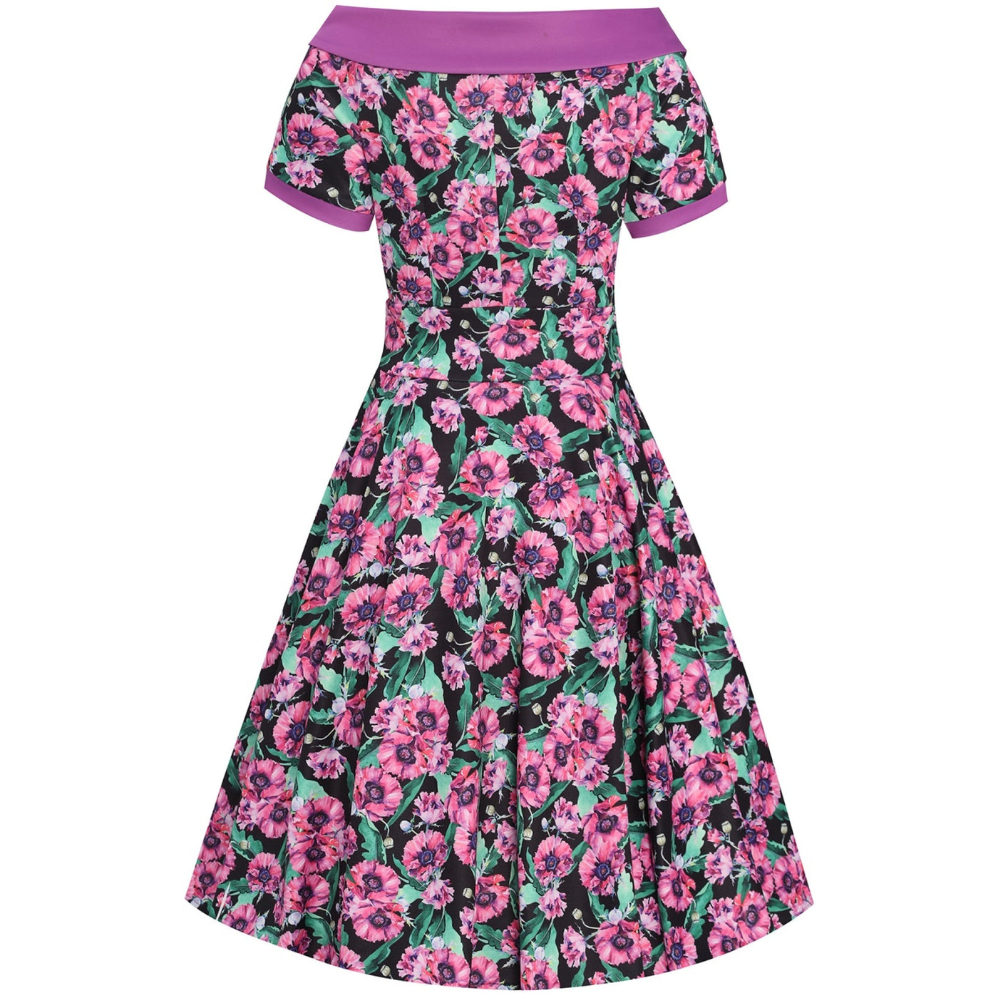 PRE ORDER Darlene 50's Style Swing Dress in Purple and Poppy
