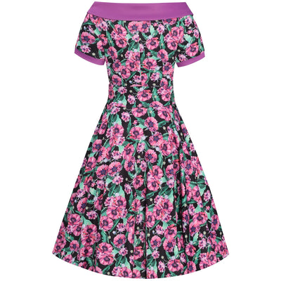 PRE ORDER Darlene 50's Style Swing Dress in Purple and Poppy