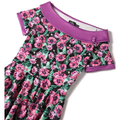 PRE ORDER Darlene 50's Style Swing Dress in Purple and Poppy