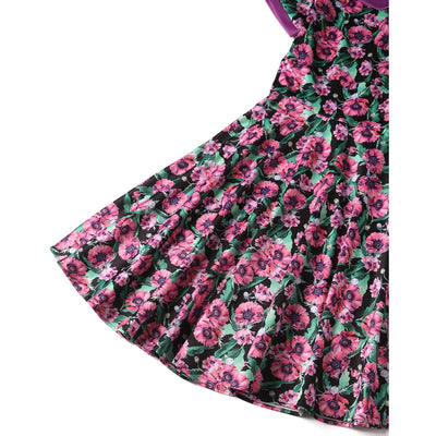 PRE ORDER Darlene 50's Style Swing Dress in Purple and Poppy